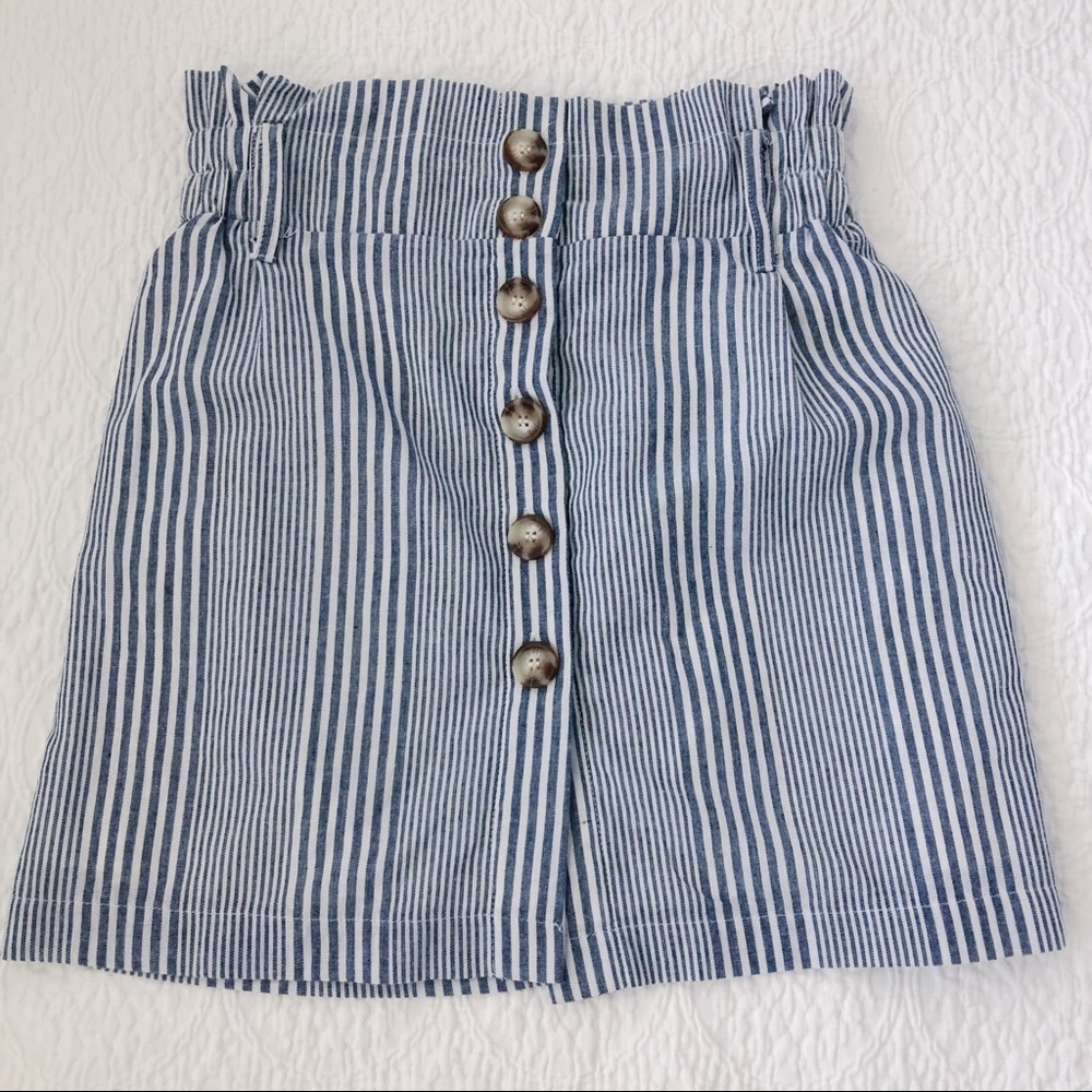 Paper bag high waisted striped mini skirt